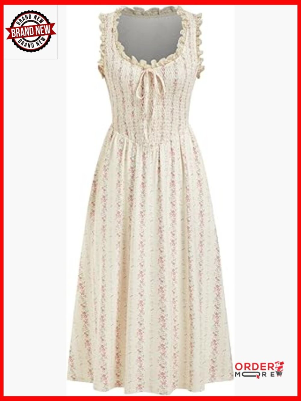 Womens Floral Midi Dress Smocked Lace Square Neck Sleeveless A Line Sundress